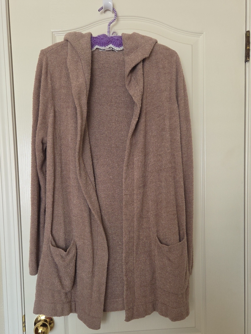 Barefoot Dreams Hooded Open-Front Cardigan in Taupe